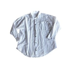 Calia Womens White Eyelet Cotton Button Down Shirt Long Sleeve  WSA23919E L